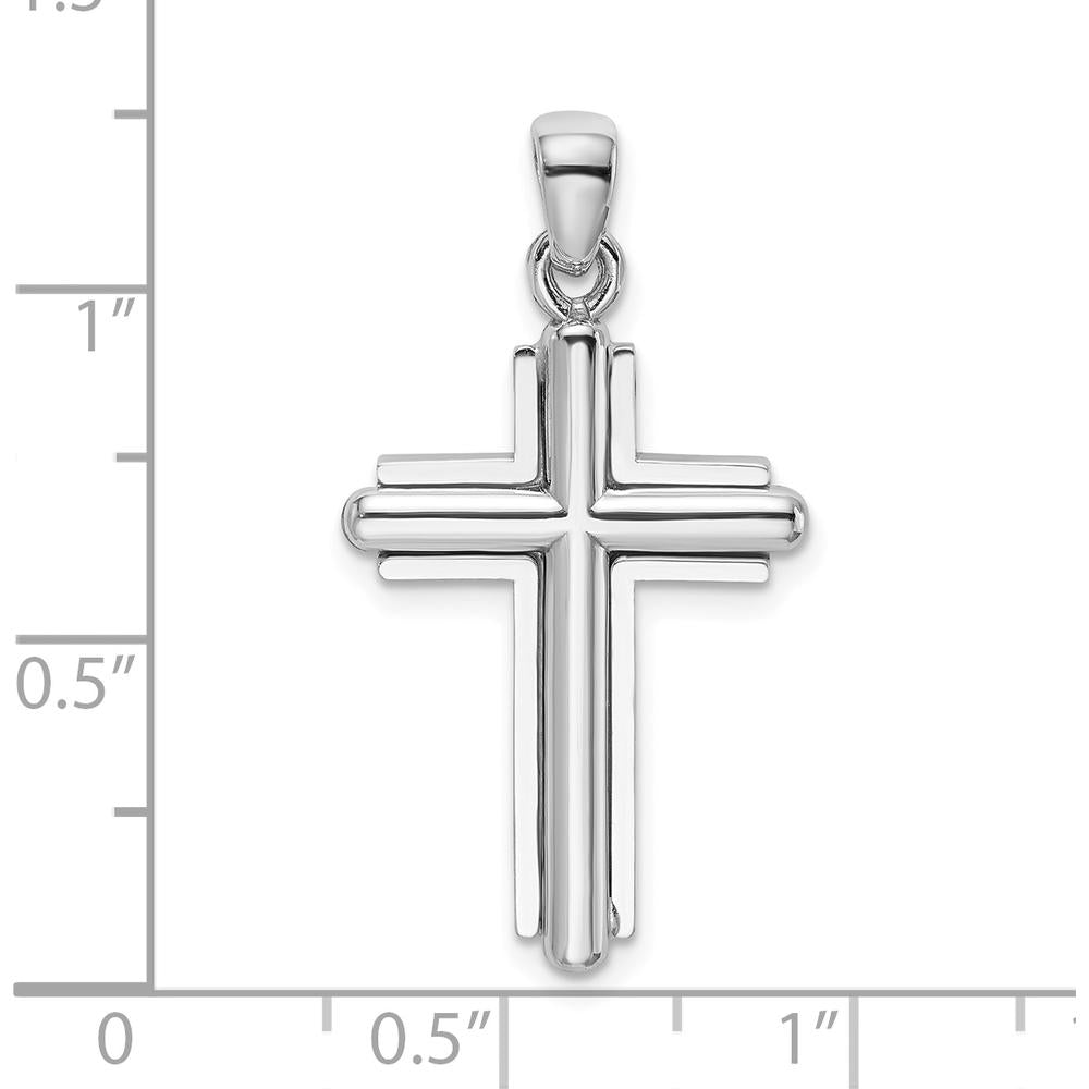 14K White Gold 2D Beveled Stick Cross Charm - Polished Finish, Rhodium Plated by Oro Pregiato