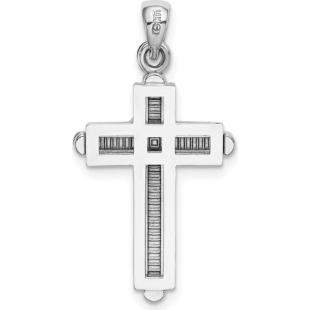 14K White Gold 2D Beveled Stick Cross Charm - Polished Finish, Rhodium Plated by Oro Pregiato