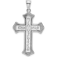 14K White Gold 2D Filigree Center Block Cross Charm Pendant by Oro Pregiato