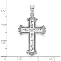 14K White Gold 2D Filigree Center Block Cross Charm Pendant by Oro Pregiato