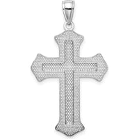 14K White Gold 2D Filigree Center Block Cross Charm Pendant by Oro Pregiato