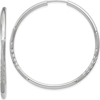 14K White Gold 2mm Diamond-Cut Endless Hoop Earrings - 40mm Length by Oro Pregiato