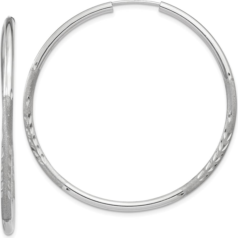 14K White Gold 2mm Diamond-Cut Endless Hoop Earrings - 40mm Length by Oro Pregiato