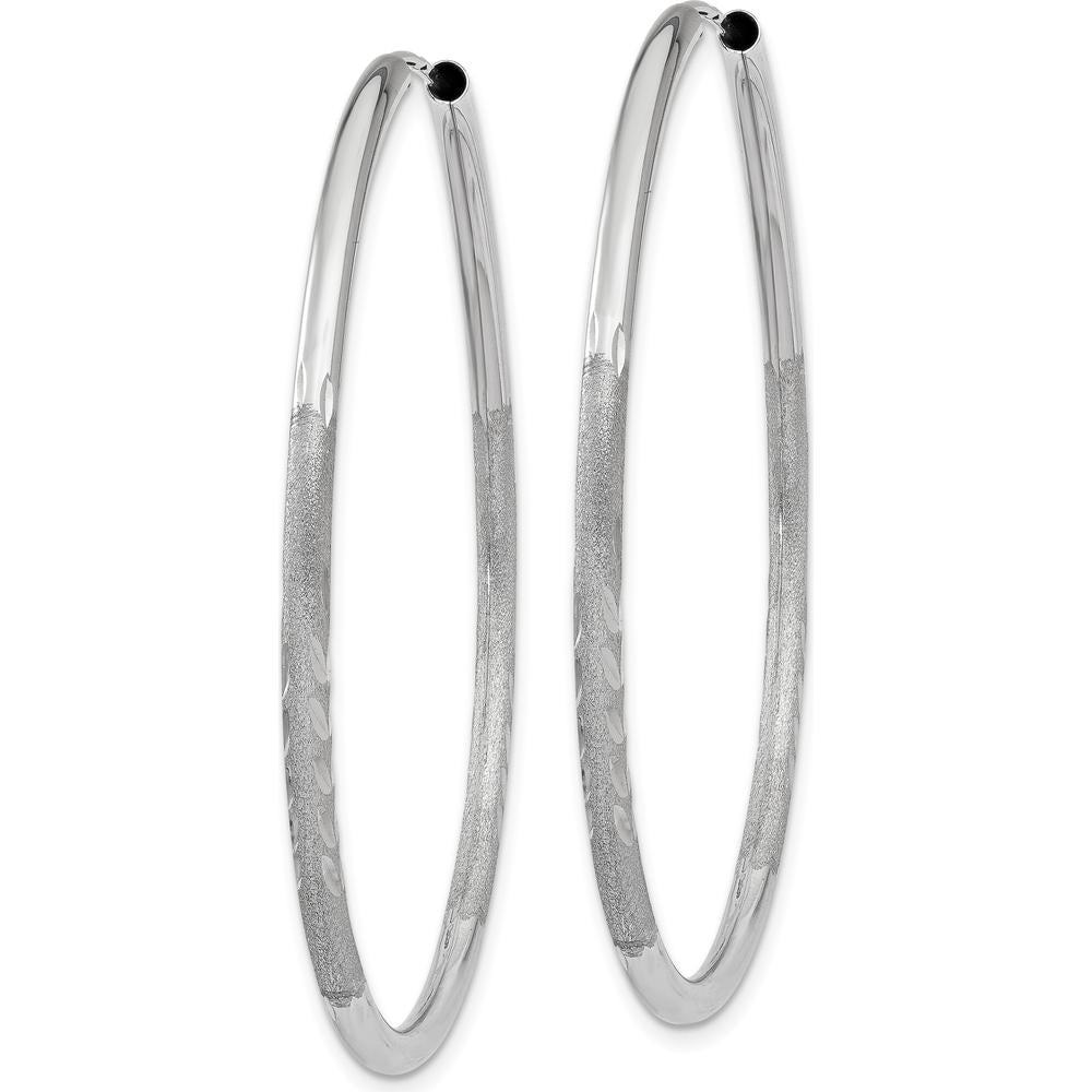 14K White Gold 2mm Diamond-Cut Endless Hoop Earrings - 40mm Length by Oro Pregiato
