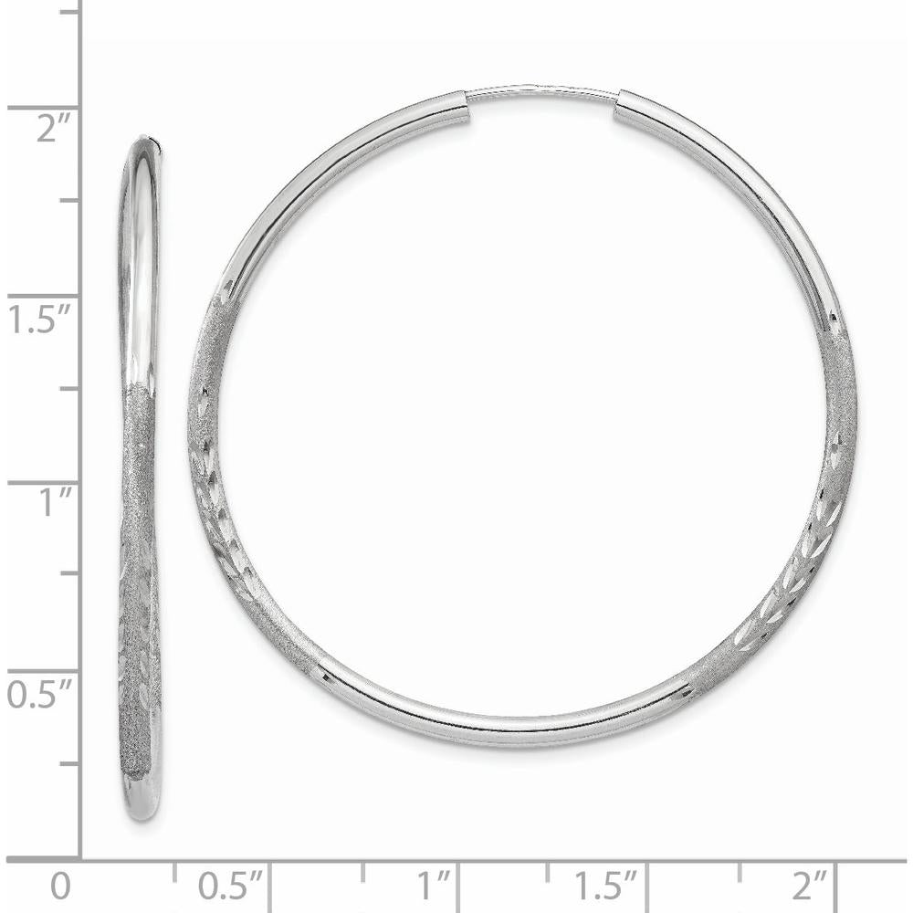 14K White Gold 2mm Diamond-Cut Endless Hoop Earrings - 40mm Length by Oro Pregiato