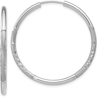 14K White Gold 2mm Diamond-Cut Endless Hoop Earrings - Rhodium Plated - 30mm Length by Oro Pregiato