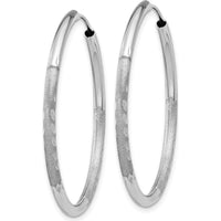 14K White Gold 2mm Diamond-Cut Endless Hoop Earrings - Rhodium Plated - 30mm Length by Oro Pregiato