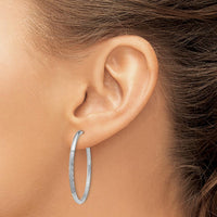 14K White Gold 2mm Diamond-Cut Endless Hoop Earrings - Rhodium Plated - 30mm Length by Oro Pregiato