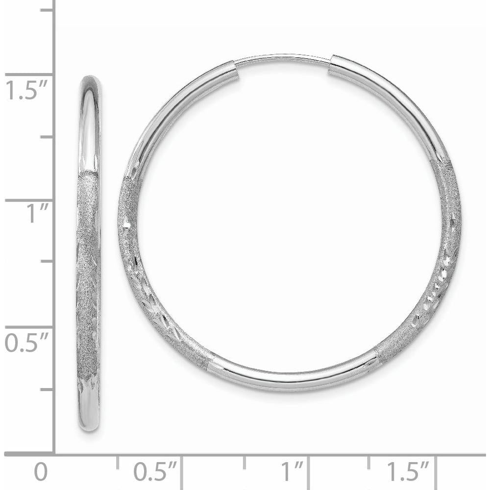 14K White Gold 2mm Diamond-Cut Endless Hoop Earrings - Rhodium Plated - 30mm Length by Oro Pregiato
