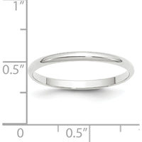 14K White Gold 2mm Lightweight Half Round Wedding Band - Size 9 by Luciano & Cie