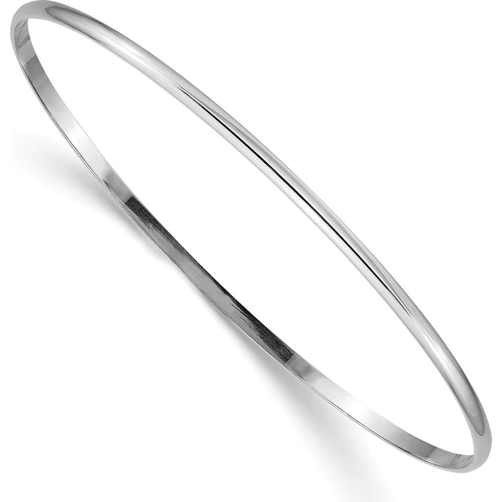 14K White Gold 2mm Solid Polished Half-Round Slip-On Bangle Bracelet by Oro Pregiato