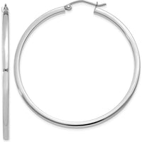 14K White Gold 2mm Square Tube Hoop Earrings - 45mm Length by 0