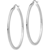 14K White Gold 2mm Square Tube Hoop Earrings - 45mm Length by 0