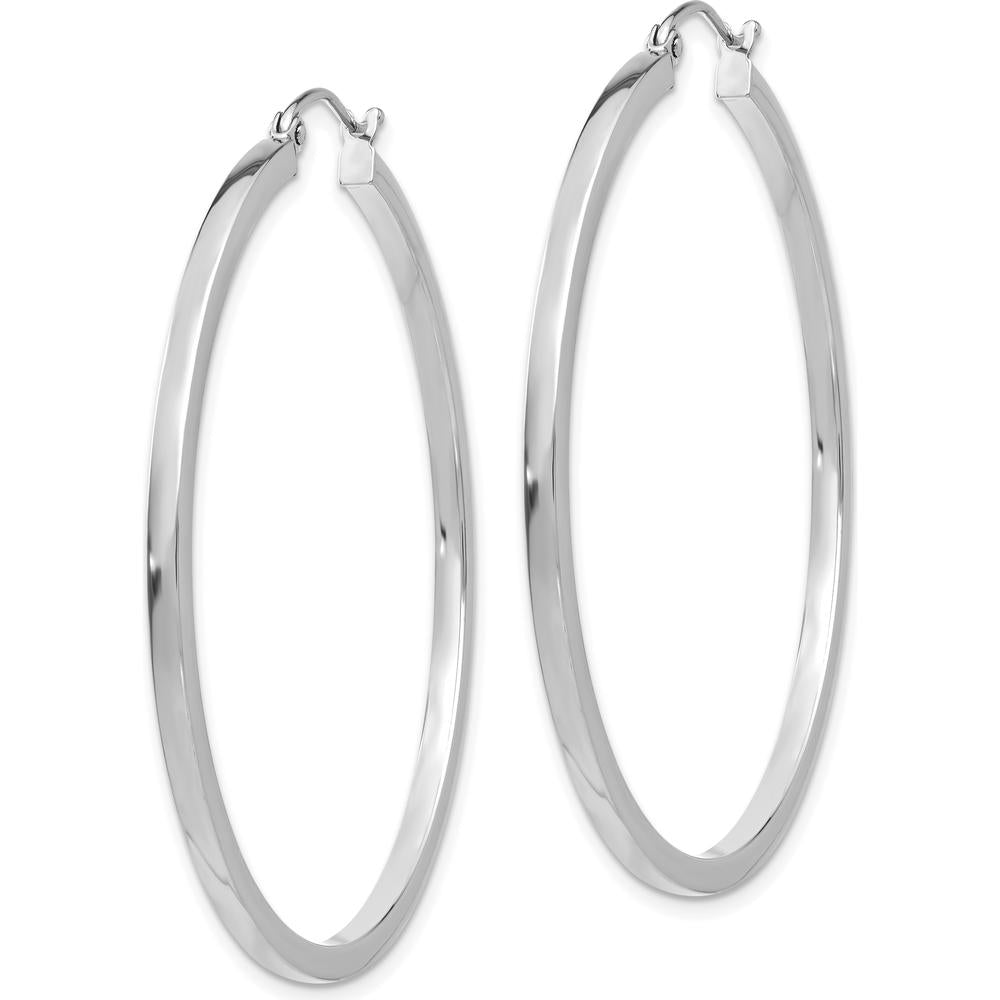 14K White Gold 2mm Square Tube Hoop Earrings - 45mm Length by 0