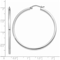 14K White Gold 2mm Square Tube Hoop Earrings - 45mm Length by 0