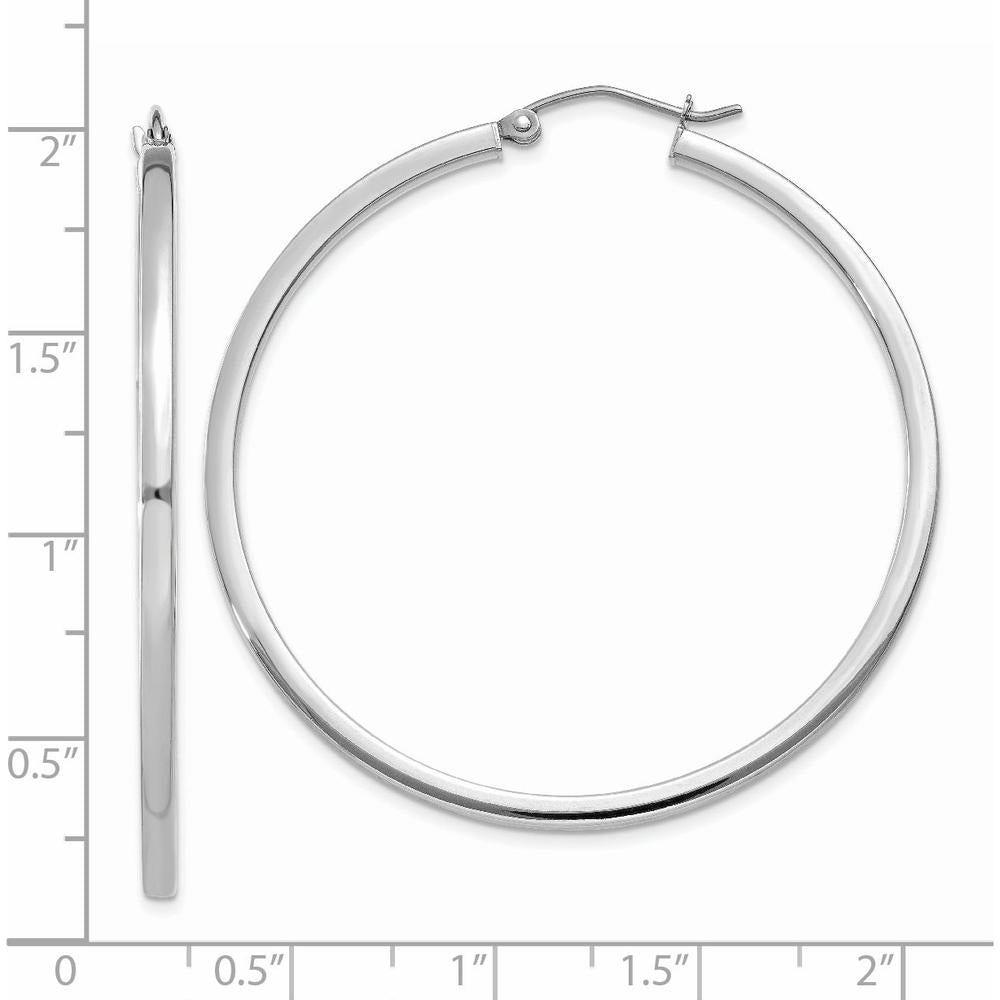 14K White Gold 2mm Square Tube Hoop Earrings - 45mm Length by 0