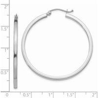 14K White Gold 2mm Square Tube Hoop Earrings - Polished Finish - 40mm Length by 0