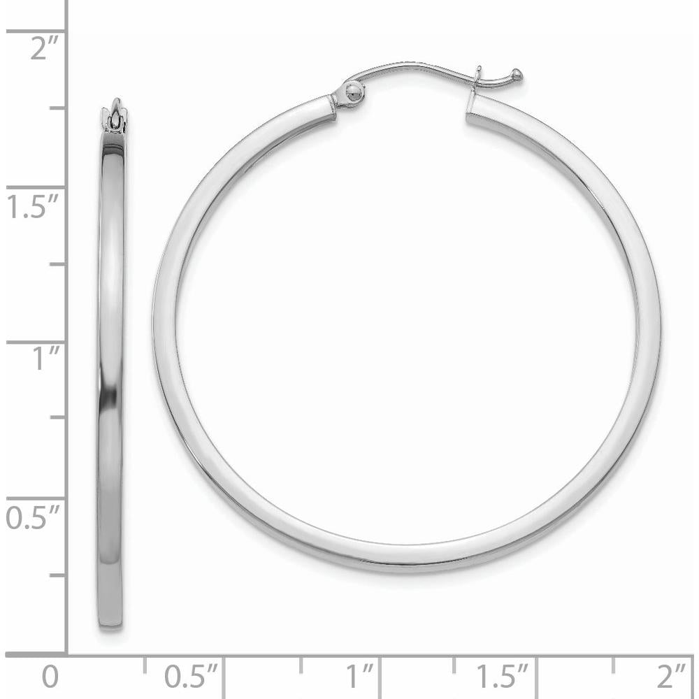 14K White Gold 2mm Square Tube Hoop Earrings - Polished Finish - 40mm Length by 0