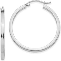 14K White Gold 2mm Square Tube Hoop Earrings - Polished Rhodium Finish by 0