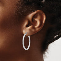 14K White Gold 2mm Square Tube Hoop Earrings - Polished Rhodium Finish by 0
