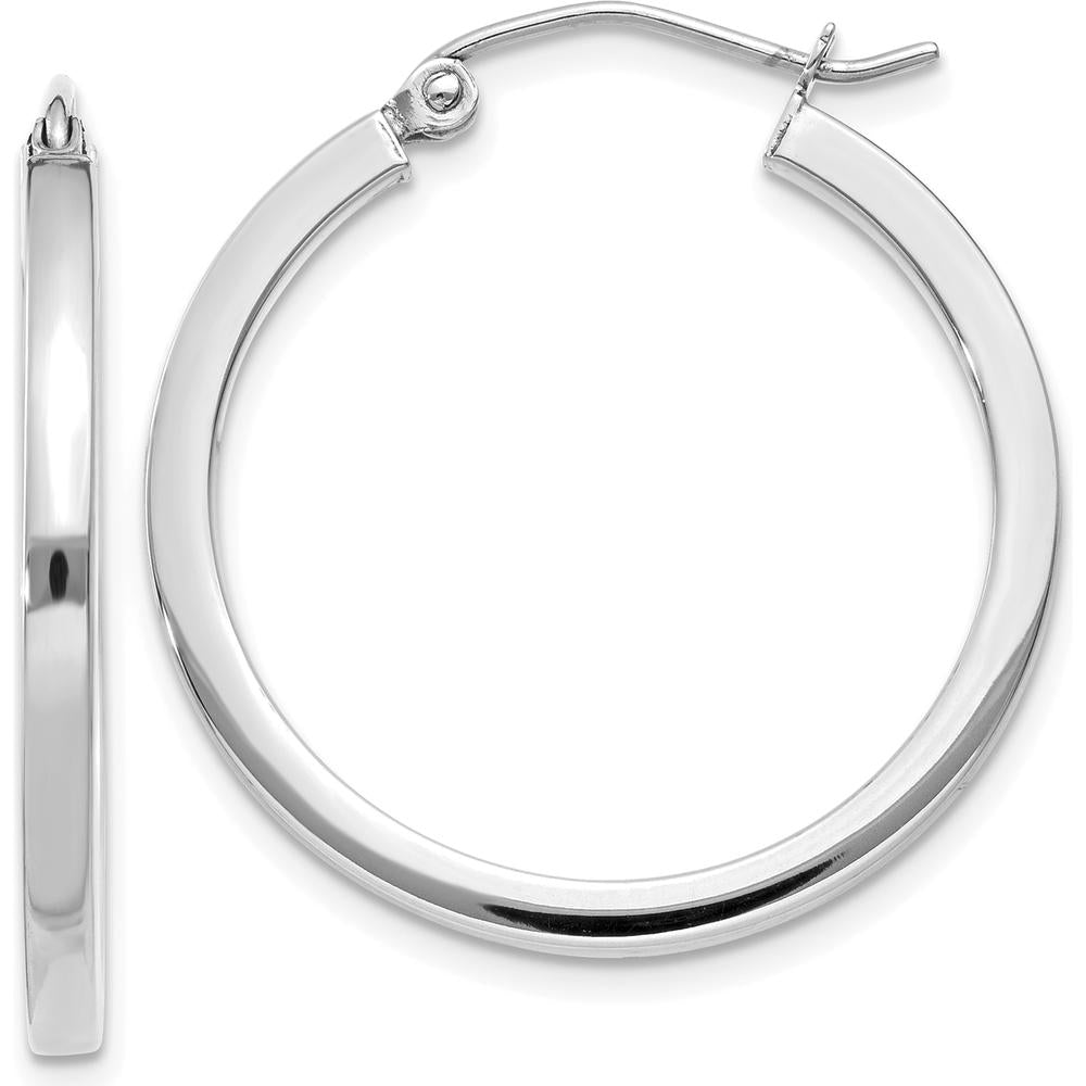 14K White Gold 2mm Square Tube Hoop Earrings with Polished Finish - 25mm Length by 0