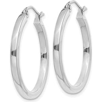 14K White Gold 2mm Square Tube Hoop Earrings with Polished Finish - 25mm Length by 0
