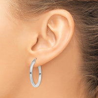 14K White Gold 2mm Square Tube Hoop Earrings with Polished Finish - 25mm Length by 0