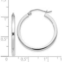 14K White Gold 2mm Square Tube Hoop Earrings with Polished Finish - 25mm Length by 0