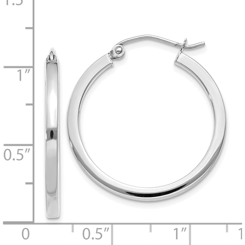 14K White Gold 2mm Square Tube Hoop Earrings with Polished Finish - 25mm Length by 0