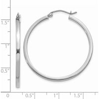 14K White Gold 2mm Square Tube Hoop Earrings with Rhodium Plating - 35mm by 0
