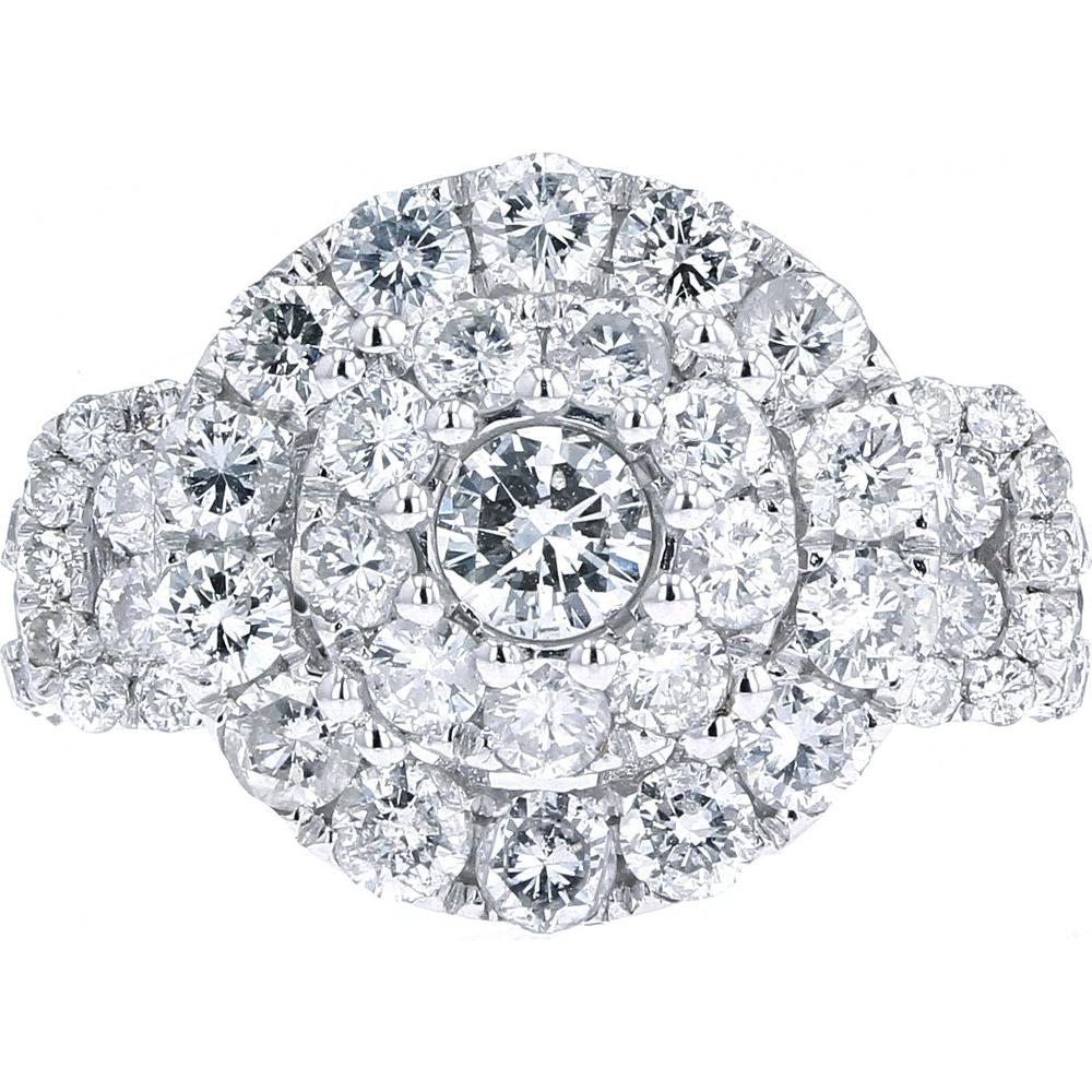 14K White Gold 3.00 Carat Total Diamond Cluster Ring with 0.50 Carat Center Diamond