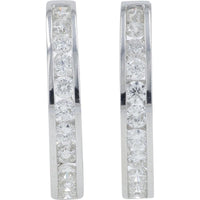 14K White Gold 3.00 Carat Total Diamond Medium Hoop Earrings - Channel Set Round Diamonds