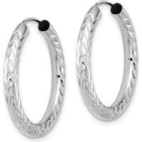 14K White Gold 3.00mm Polished & Diamond-Cut Endless Hoop Earrings - 25mm Length by 0
