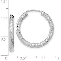 14K White Gold 3.00mm Polished & Diamond-Cut Endless Hoop Earrings - 25mm Length by 0