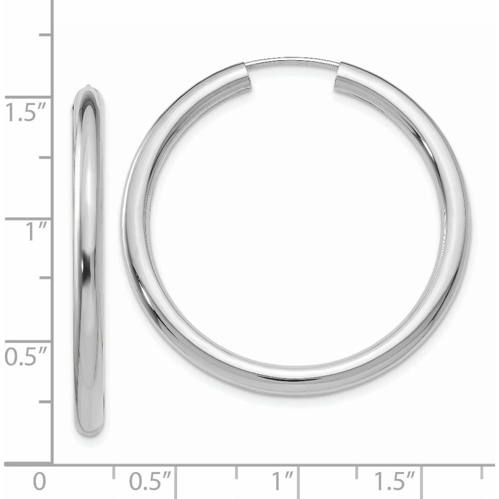 14K White Gold 3.00mm Polished Endless Tube Hoop Earrings - 25mm Diameter by 0