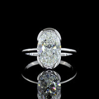 14K White Gold 3.02 Carat Oval Cut Half Bezel Set Lab Diamond Solitaire Ring - E-F Color VVS2 Clarity IGI Certified - Covaloro Fine Jewelry