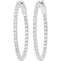 14K White Gold 3.03 Carat Diamond Inside - Out Hoop Earrings - 3.03 Carat Total Diamond Weight