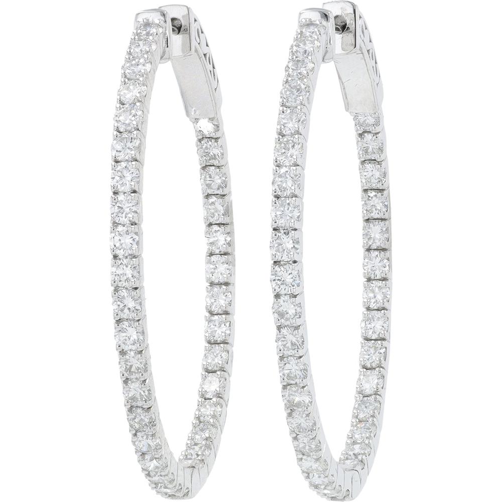 14K White Gold 3.03 Carat Diamond Inside - Out Hoop Earrings - 3.03 Carat Total Diamond Weight