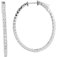 14K White Gold 3.03 Carat Diamond Inside - Out Hoop Earrings - 3.03 Carat Total Diamond Weight