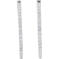 14K White Gold 3.03 Carat Diamond Inside - Out Hoop Earrings - 3.03 Carat Total Diamond Weight