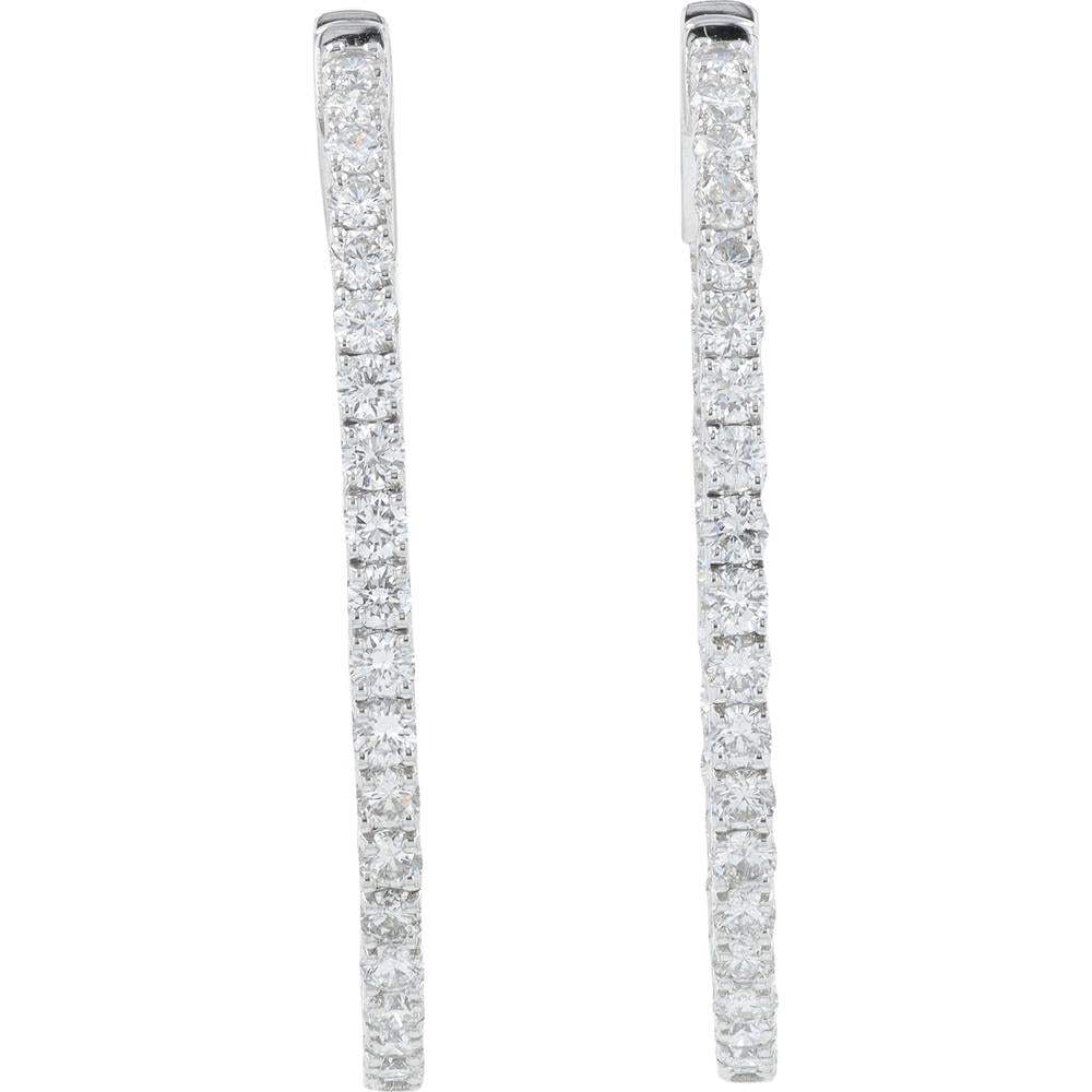 14K White Gold 3.03 Carat Diamond Inside - Out Hoop Earrings - 3.03 Carat Total Diamond Weight