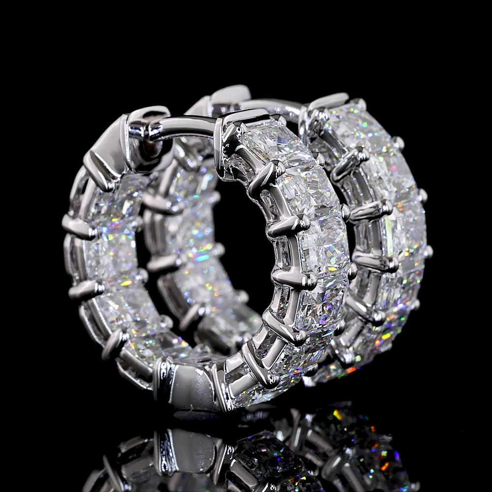 14K White Gold 3.03 Carat Radiant Cut Lab Diamond Huggie Earrings - 20 Stones, E-F Color, VS Clarity, Prong Set - Covaloro Fine Jewelry