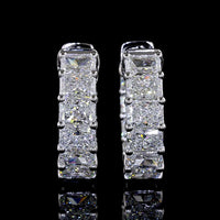 14K White Gold 3.03 Carat Radiant Cut Lab Diamond Huggie Earrings - 20 Stones, E-F Color, VS Clarity, Prong Set - Covaloro Fine Jewelry