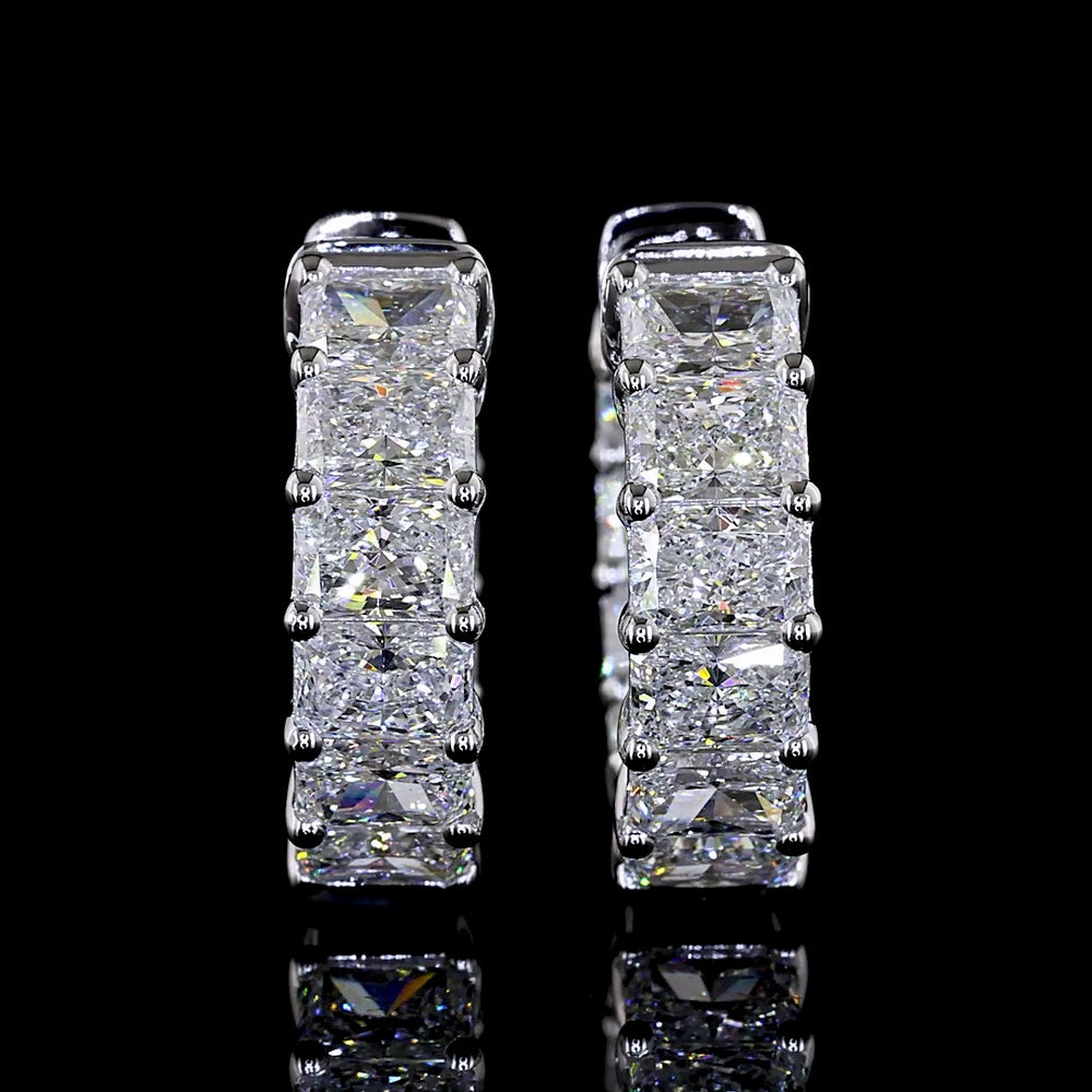 14K White Gold 3.03 Carat Radiant Cut Lab Diamond Huggie Earrings - 20 Stones, E-F Color, VS Clarity, Prong Set - Covaloro Fine Jewelry
