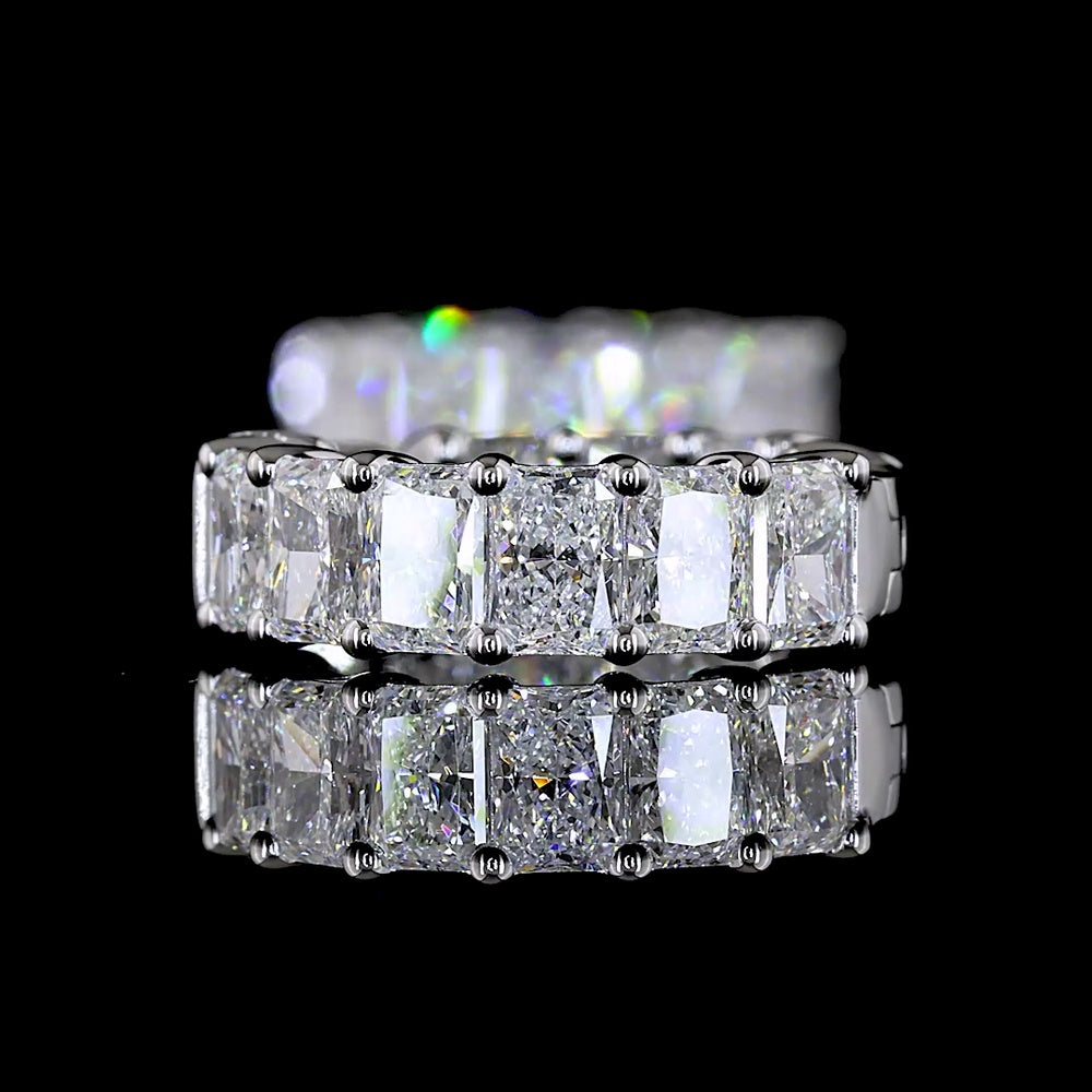 14K White Gold 3.03 Carat Radiant Cut Lab Diamond Huggie Earrings - 20 Stones, E-F Color, VS Clarity, Prong Set - Covaloro Fine Jewelry