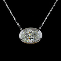 14K White Gold 3.06 Carat Oval Lab Diamond Solitaire Pendant in East-West Bezel Setting - E-F Color VS1 Clarity IGI Certified - Covaloro Fine Jewelry