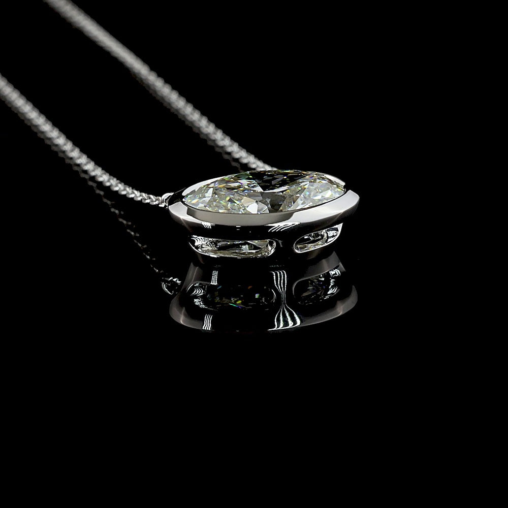 14K White Gold 3.06 Carat Oval Lab Diamond Solitaire Pendant in East-West Bezel Setting - E-F Color VS1 Clarity IGI Certified - Covaloro Fine Jewelry
