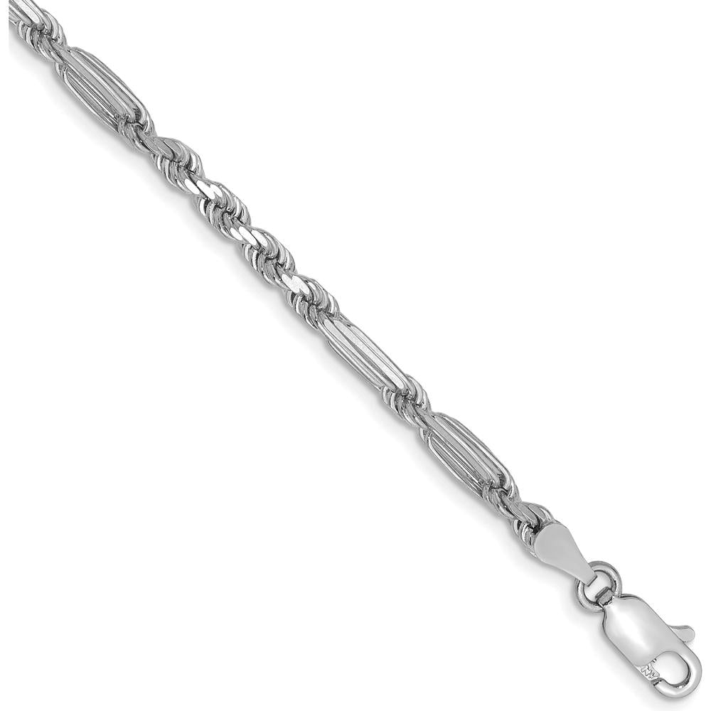 14K White Gold 3.0mm Diamond-Cut Milano Rope Chain - 8" Length by Oro Pregiato