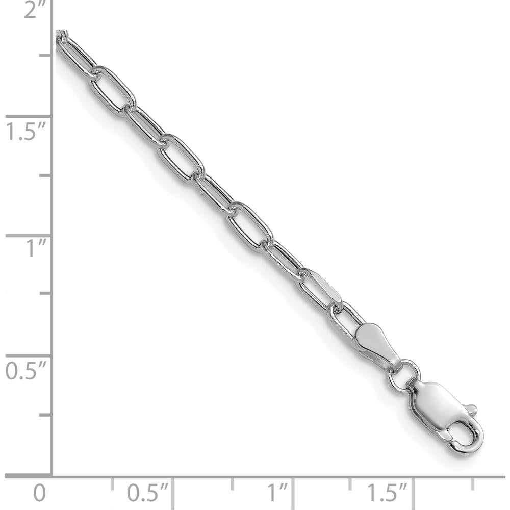 14K White Gold 3.0mm Semi-Solid Beveled Paperclip Chain Bracelet - Polished Rhodium Plated by Oro Pregiato