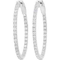 14K White Gold 3.13 Carat Diamond Inside - Out Hoop Earrings - 3.13 Carat Total Diamond Weight